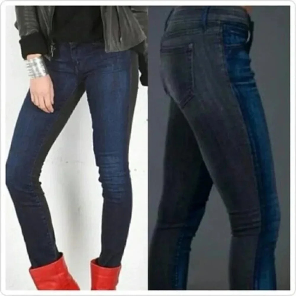 Koral Color Block Two Tone Blue & Black Skinny Jeans